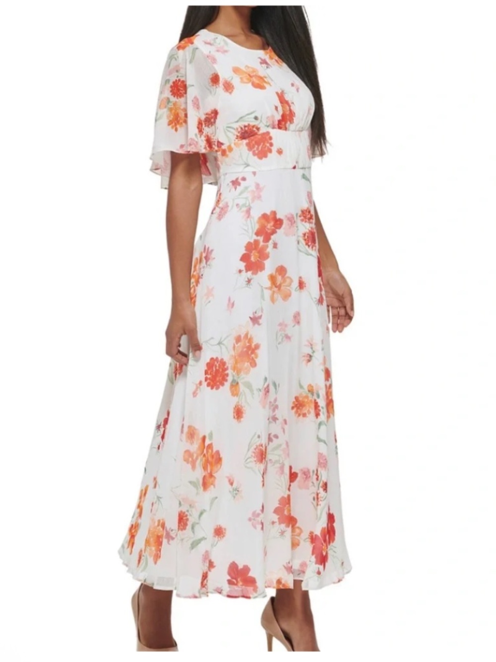 Calvin Klein Women's Cape-Sleeve Floral Printed Dress sz6